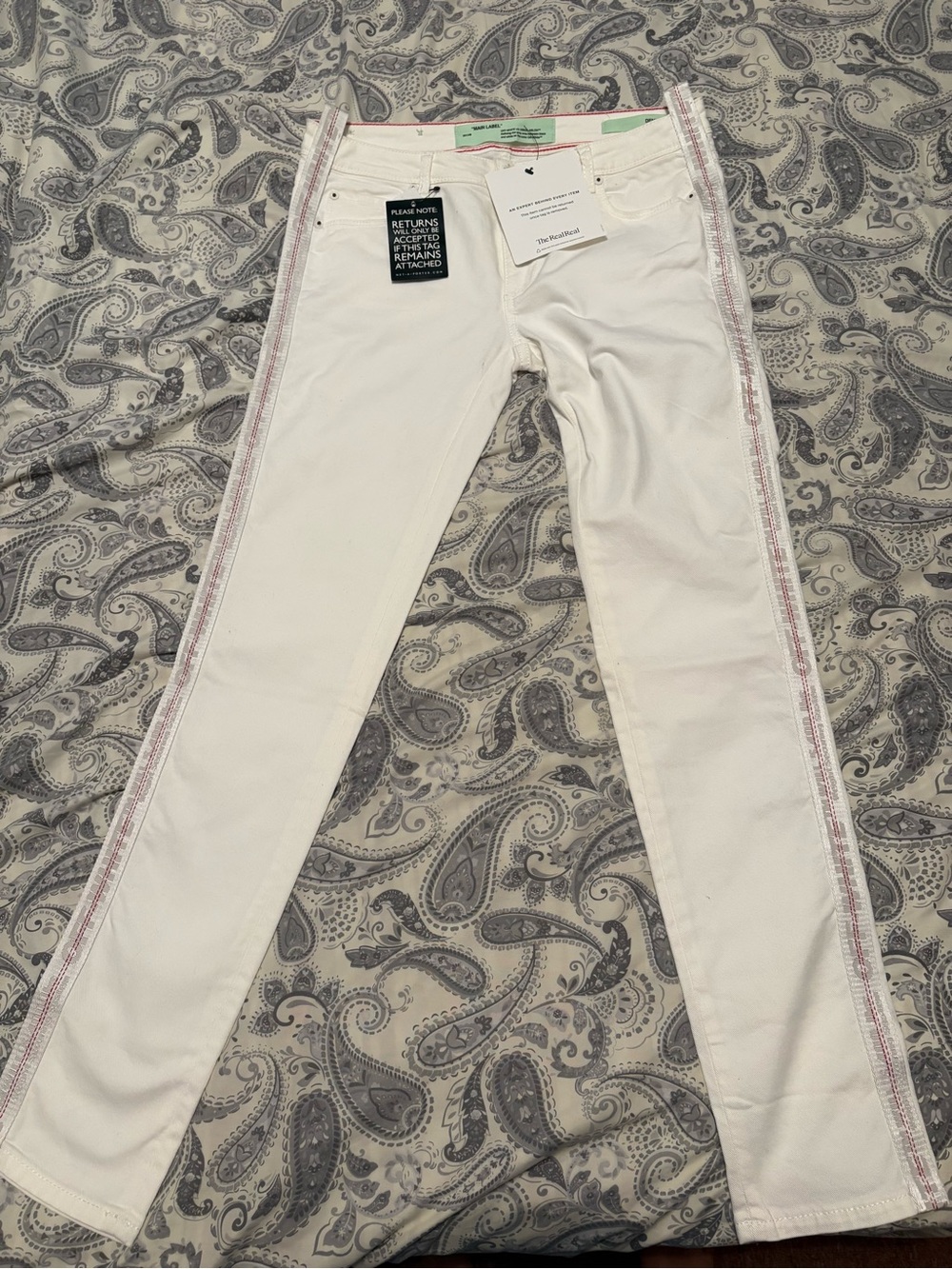 Off-White Women's Skinny Jeans with Pink Side Trim